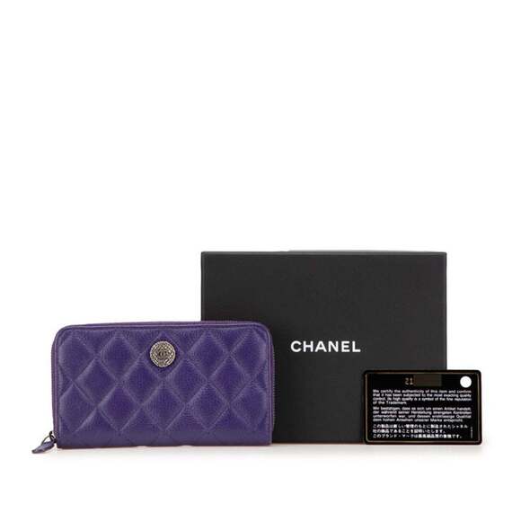 CHANEL Purple Lambskin Leather Logo Wallet - Picture 8 of 9